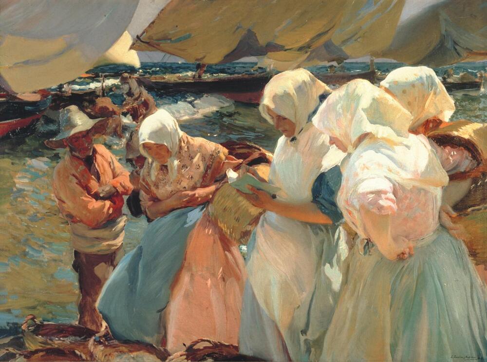 Cuadro de Sorolla de mujeres en la playa. 